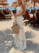 Delicate Mesh Panel Spaghetti Strap Backless Vacation Maxi Dress